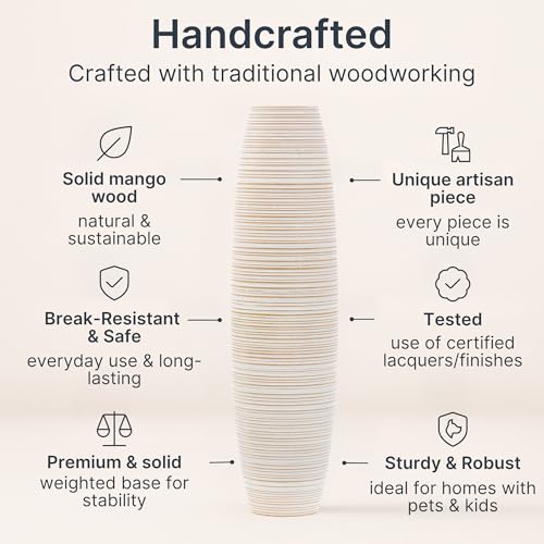 Image of Leewadee Large Floor Vase 41 inches Mango Wood for Pampas Grass, Dried Flowers