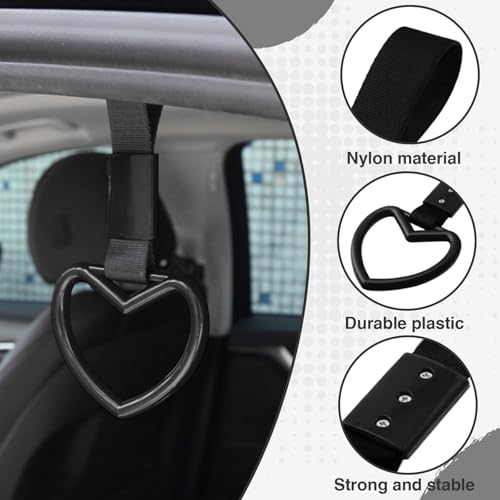 Image of 2PCS Heart Shaped Car Handle Straps, Rear Bumper Warning Keychain Ring for Car Exterior Accessories (Black)