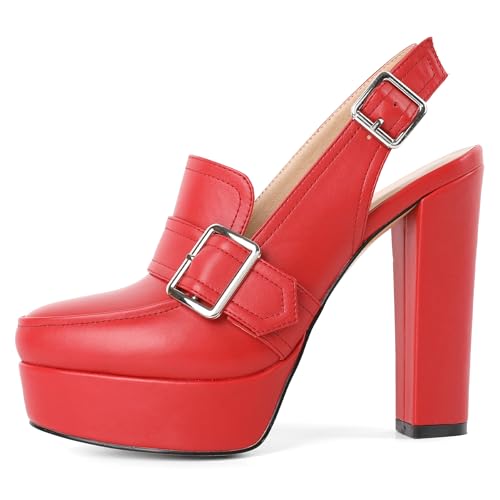 Image of Women's High Heel Loafers Platform Pumps Round Toe Heels Chunky Heel Pumps Stylish Comfortable 4.8 Inch Slingback Heels