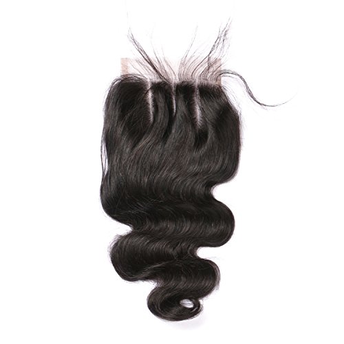 Estelle Hair 100% Human Hair | Brazilian Body Wave Closure with Natural 3 Way Part | Tangle-Free Remy Lace Closure, 130% Density, Lightly Bleached Knots (18inch, 3 Part)