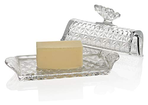 Bezrat Glass Butter Dish | Premium Butter Dish with Lid and Easy Grip Handle | Easy to Use and 100% Food Safe - Dishwasher Safe | Butterfly Addition - Thumbnail 2