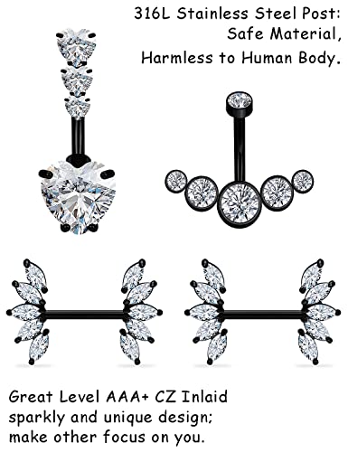 Pexveiuu Nipple Belly Button Ring For Women 14G Stainless Surgical Steel Black Butterfly Chain Nipplerings Nipple Choker Necklace Belly Navel Barbell Bar Ring Hoop Stud Piercing Jewelry Sexy 14Mm #TOP2