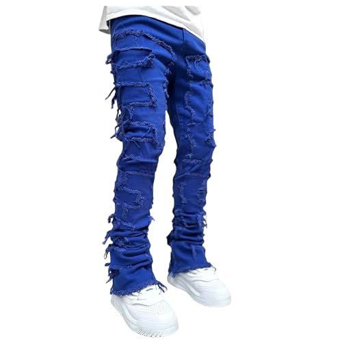 Stacked Jeans for Men Stretch Slim Fit Skinny Ripped Destroyed Jeans Casual Fashion Y2K Hip Hop Denim Pants Streetwear