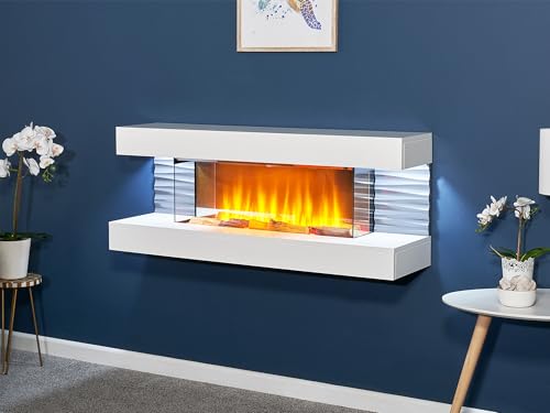 Sureflame WM-9332 elektrischer Wandkamin mit Downlights und Fernbedienung in reinem Weiß