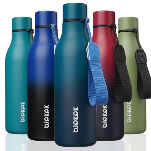 Image of BJPKPK Insulated Water Bottles, 18 oz Stainless Steel Metal Water Bottle with Strap, BPA Free Leak Proof Jugs, Mugs, Flasks, Reusable Thermal Flasks for Sports & Travel, Sea
