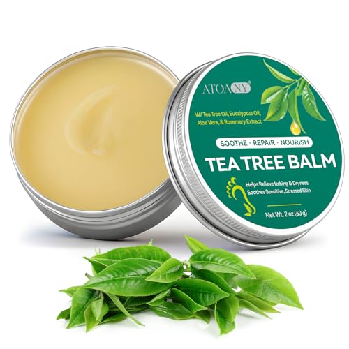 Nyloriaine Tea Tree Oil for Skin, Tea Tree Balm 2 oz, Soothing Moisturizing Balm for Dry & Sensitive Skin, Helps Calm Itchy, Irritated Areas, Suitable for Feet, Body & Daily Use, Natural