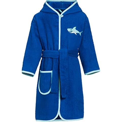 Playshoes Jungen Kinder Frottee-Bademantel Hai mit Kapuze 340003, 7 - Blau, 134-140 Cover
