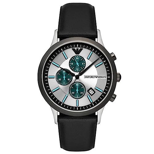 Emporio Armani Herrenuhr , Chronographenwerk, 43mm na Edelstahlgehäuse mit einem ProPlanet Lederarmband, AR11473