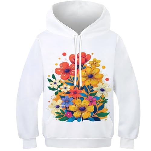 Sweat à capuche enfant fleurs colorées ample et stretch pour éviter la sensation de serrage