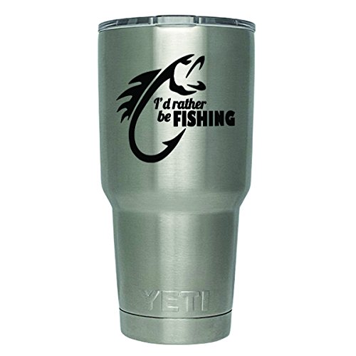 DD407 2-Pack I'd Rather Be Fishing Decal Sticker (Decal ONLY Cup NOT Included) | 3 Inches Black Vinyl | Yeti RTIC Orca Ozark Trail Tumbler Decal