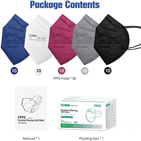 IDOIT Face Masks black FFP2 Mask UK N95 Respirator 50 PCS CE certified Protective Masks Filter Efficiency95%,Disposable Face shield Masks Respirators,Individually Packed (black white red blue grey)
