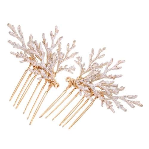 ANDRESLAD 2個 ブライダルコーム ヘアコーム個セット 髪の櫛 ブライダルパーティーの装飾 ヘアコーム ヘアアクセサリー 結婚式用の櫛 女性用 合金 Golden