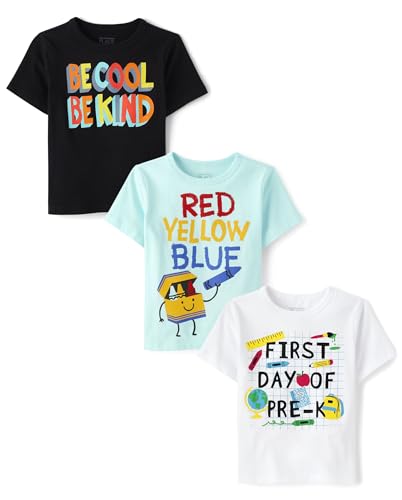 The Children's Place Baby and Toddler School,Learning Short Sleeve Graphic T-Shirts,3 Pack