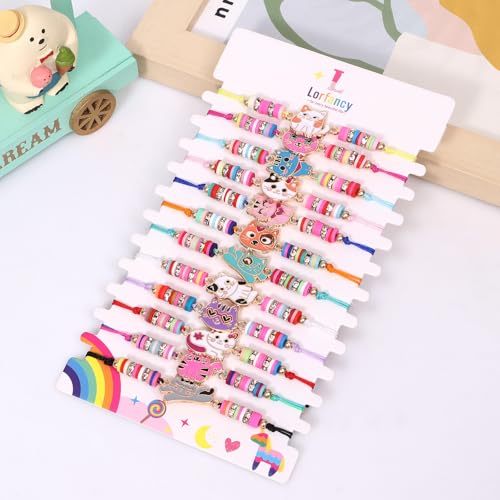 Toyssa 12 Stück Armband Mädchen Freundschaftsarmbänder Kinder, Party Mitgebsel Kindergeburtstag Gastgeschenke Einstellbare Geflochten Armband Schmuck für Mädchen Teenager Frauen (Katze)