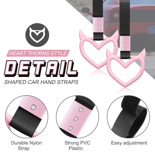 Image of 4 Pieces Heart Handle Keychains Car Accessory Heart Hand Strap Drift Charm for Car Interior Exterior Decoration(Pink,Devil)