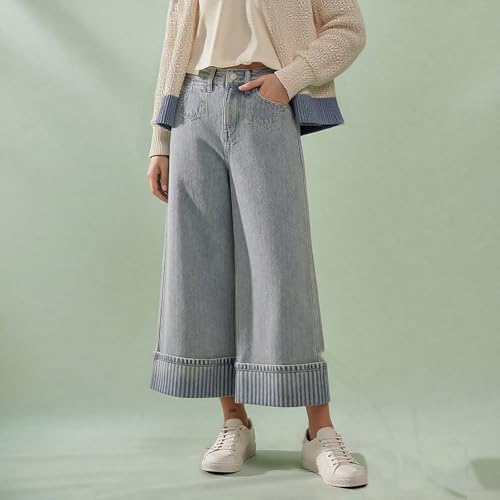 Pantalon denim femme ample à rayures verticales fluides - 4