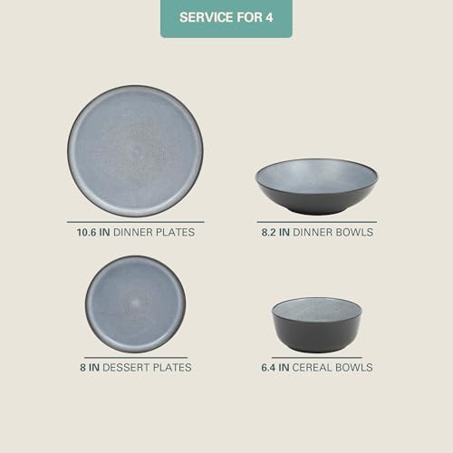 Gibson Elite Tribeca Loft 16-Piece Dinnerware Set – Matte Black and Blue Reactive Glaze Stoneware, Double Bowl Round Plates and Bowls – Modern Rustic Dinnerware for 4, Dishwasher & Microwave Safe by Gibson Elite - Image 2