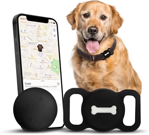 Lnicez Tracker per cani, localizzatore cane domestici con custodia per collare del cane, per cani senza canone mensile per la localizzazione, funziona con Find My, Non gps, Traceur de Chien Noir