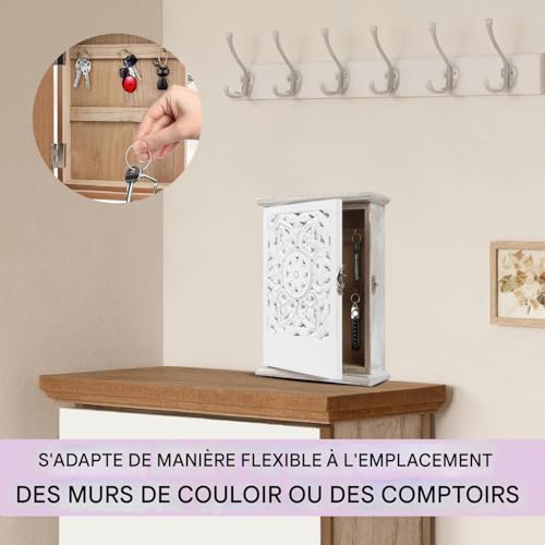 Boîte porte-clés meuble mural rustique à 6 crochets pour rangement entrée maison - 3