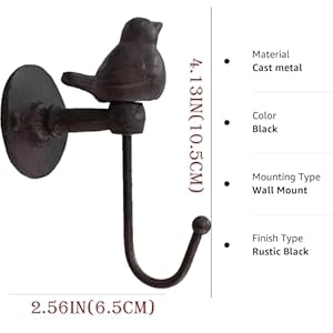 Ctw home collection cast iron hooks 520013 songbird wall hook brownish black 1  urban country home decor