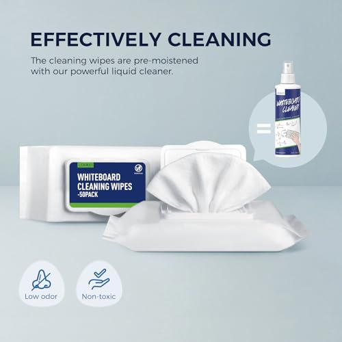 loukin Dry Erase Wipes, Whiteboard Reinigungstücher, Ungiftige Reinigungstücher für Whiteboard, 50 Tücher pro Packung