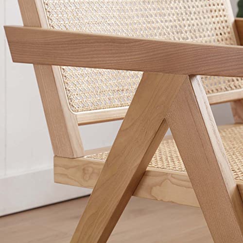 Royal Wood Rattan Accent Chair, Cane Dining Chair Rattan Back Chair For Kitchen, Wooden Rattan Armchair For Living Room, Indoor Outdoor Wood Side Chair, Beige. #TOP4