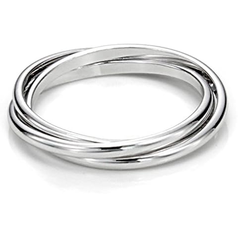 Metal Factory Sz 7.0 Sterling Silver Triple Interlocked Rolling High Polish Plain Dome Tarnish Resistant Wedding Band Ring Cover