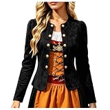 Figdews Trachtenjacke Damen Schwarz Samt Dirndl Jacke Bolero Jäckchen Elegant Blazer Trachten Strickjacke Damen-Jacken Cardigan Trachtenweste Oktoberfest Damen Outfit (L)
