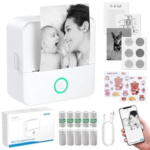 eSynic Mini Thermal Printer for Phone Portable Photo Printer with 10 Rolls Of Thermal Paper Inkless Bluetooth Sticker Printer for Android IOS Kid Sticker Machine for Photos, Journals, Study Notes