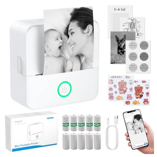 eSynic Portable Mini Sticker Printer-USB-C Rechargeable-Bluetooth Mini Printer-Lnkless Printing-210DPI Print Resolution-5 Rolls Adhesive & 5 Thermal Paper for Notes/Labels/Stickers/Photo-No Colorful