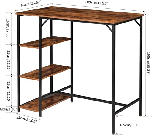 Multi-Purpose Bar Table with Storage Shelves from MA Steel – Industrial High Table and Stools Set for Kitchen, Study, or Dining Area