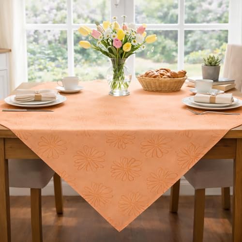 KAMACA Mitteldecke Blüten Meer – 85x85 cm – In edlem Lachs mit Lotus-Effekt – Fleckschutz und Wasserabweisend – Abwaschbare Ganzjahres-Tischdecke für Wohnbereich, Garten und Balkon