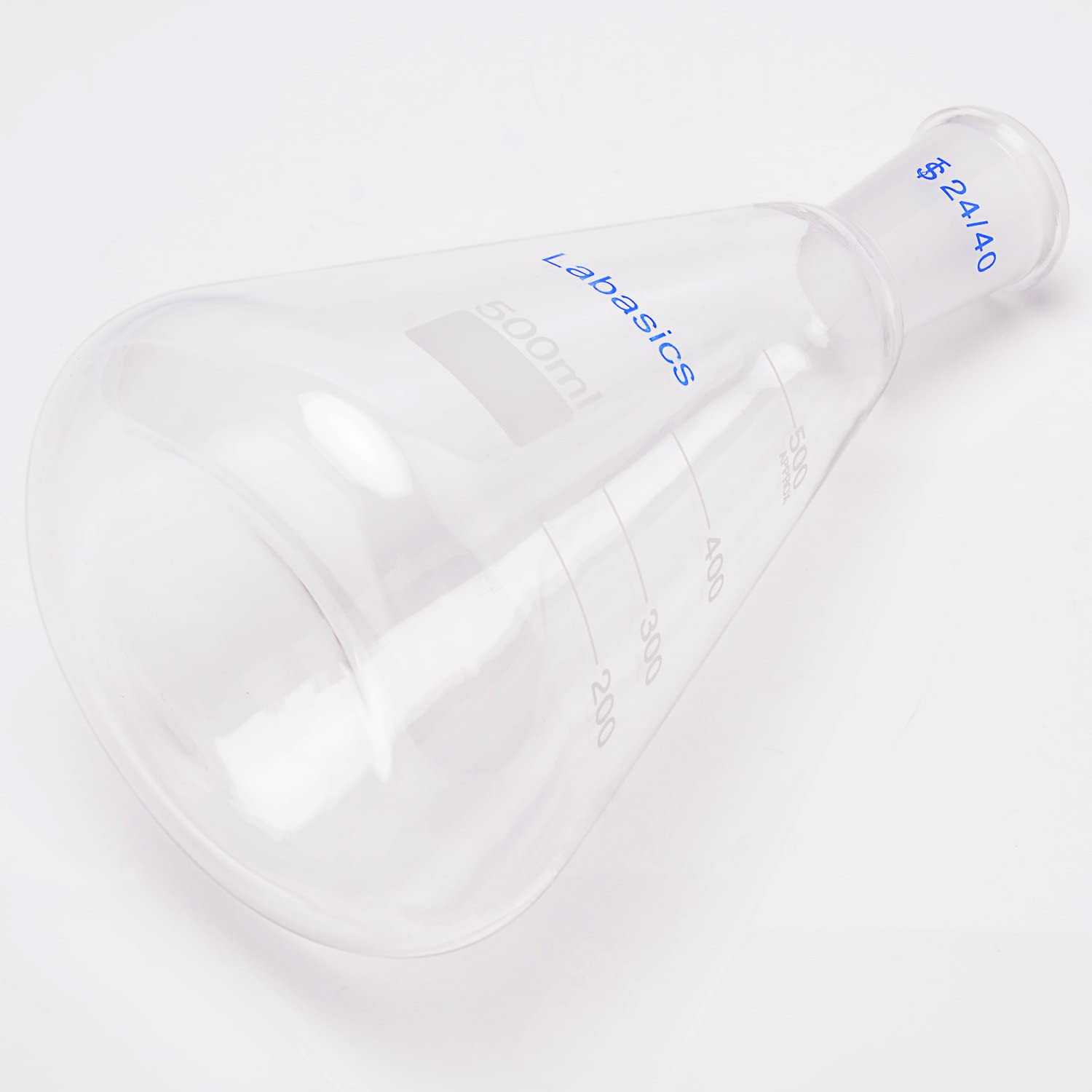 Labasics Flacon Erlenmeyer en Verre 24/40, Flacon à Paroi Épaisse en Verre Borosilicaté avec Joint Extérieur Conique Standard 24/40, 500 ml