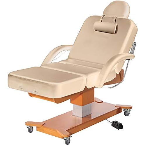Master Massage Maxking Deluxe 4 Section Elctric Lift Spa Salon Stationary Table-Pedestal Flat Beauty Bed Cream