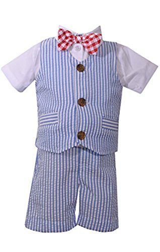 Bonnie Jean Boys Patriotic Crab Shortall and Tee Set (24 Months, Blue -Short Set)