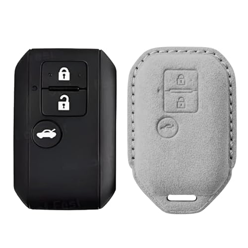 Image of KMH Alcantara Car Key Cover Compatible for Maruti Suzuki Swift, Dzire, Baleno, Ertiga 3 Button Shell Case Holder Full Key Protector Smart Keycover (D3) Grey - Pack of 1