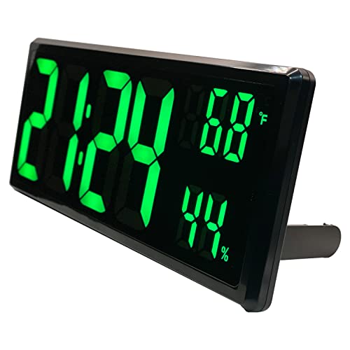 34,5 cm extra großer Wecker, Wanduhr/Tischuhr für Heimdekoration, Wanduhr mit Thermometer und Hygrometer, Uhr für Schlafzimmer/Wohnzimmer (grünes Farbdisplay) Cover