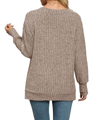Image of Womens Sweaters V Neck Long Sleeve Shirts Loose Casual Fall Fashion Sweatshirts