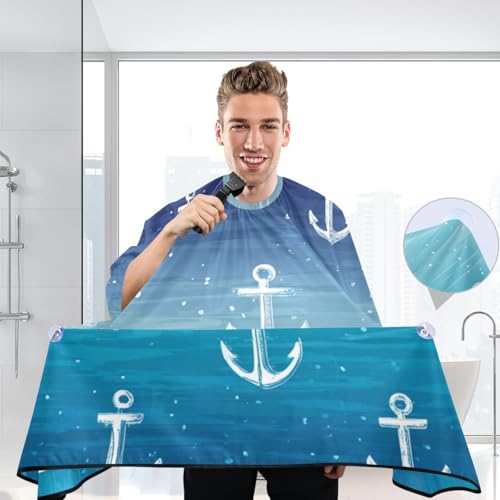 Capa para barbería impermeable azul ancla náutica 55x65 in miniatura 7