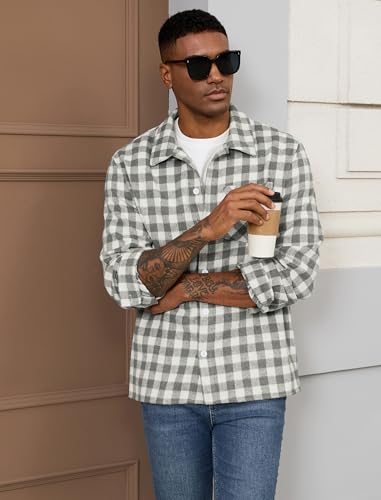 ZAFUL Men's Flannel Shirts Casual Plaid Button Down Shirt Jacket Long Sleeve Shacket with Pockets2