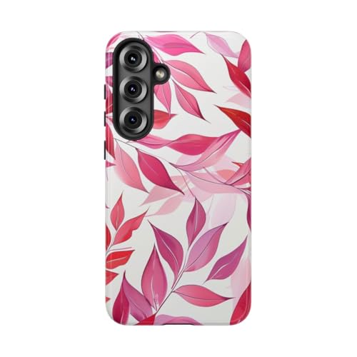 Coque Samsung S25 Plus rigide brillante à motif feuille rose et rouge