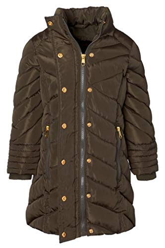 Sportoli Girls' Long Fleece Lined Heavy Quilt Puffer Coat with Deteachable Fur Trimmed Hood - Olive 7/84