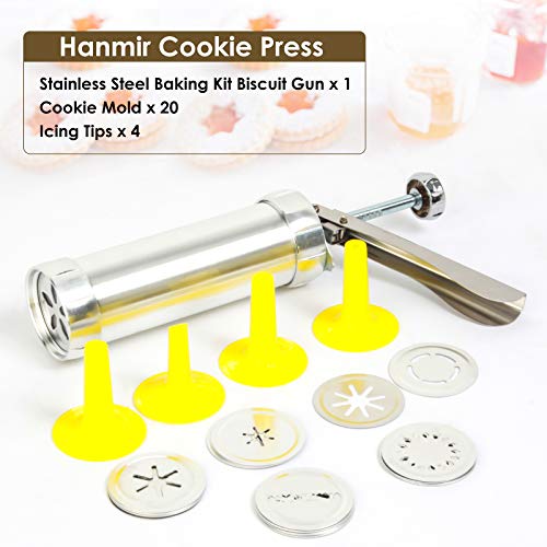 Cookie Press Gun Kit for DIY Biscuit Maker and Decoration with 20 Stainless Steel Cookie Discs and 4 Nozzles - Thumbnail 7