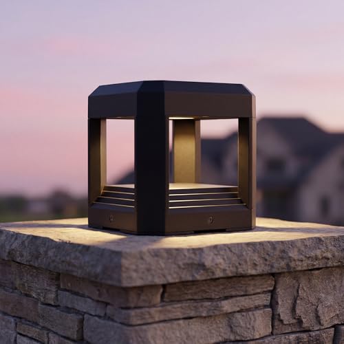 PLUSLED Outdoor Post Lights Hard Wired, 5.94 Modern Column Lights Waterproof, Aluminum Pillar Lamp with 13W 3000K LED, Exterior Lighting Fixture for Fence Deck Garden Patio Driveway, ETL Listed Black