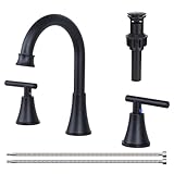 COMLLEN Black Bathroom Faucet 3 Hole Vanity,360 Degree Rotating Spout, 2 Handle 360° Swivel Matte Black 8 Inch Widespread Bathroom Sink Faucet 3 Holes, with Pop-up Drain, Supply Lines