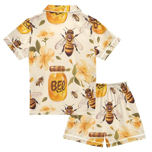 ALAZA Blossom Bee Honey Pajamas Satin Pajama Set Short Sleeve Button Down Sleepwear2