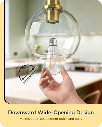 EDISHINE Pendant Lights 2-Pack Kitchen Island Black Gold Glass Adjustable - Image 5