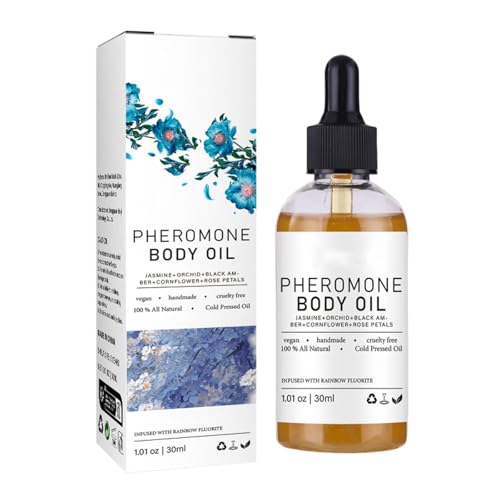 El aceite corporal de feromona para mujeres, contiene pétalos de rosa y aceite de almendras dulces, hidrata la piel, aroma elegante de larga duración, refuerzo de la confianza, 30 ml (1pcs)