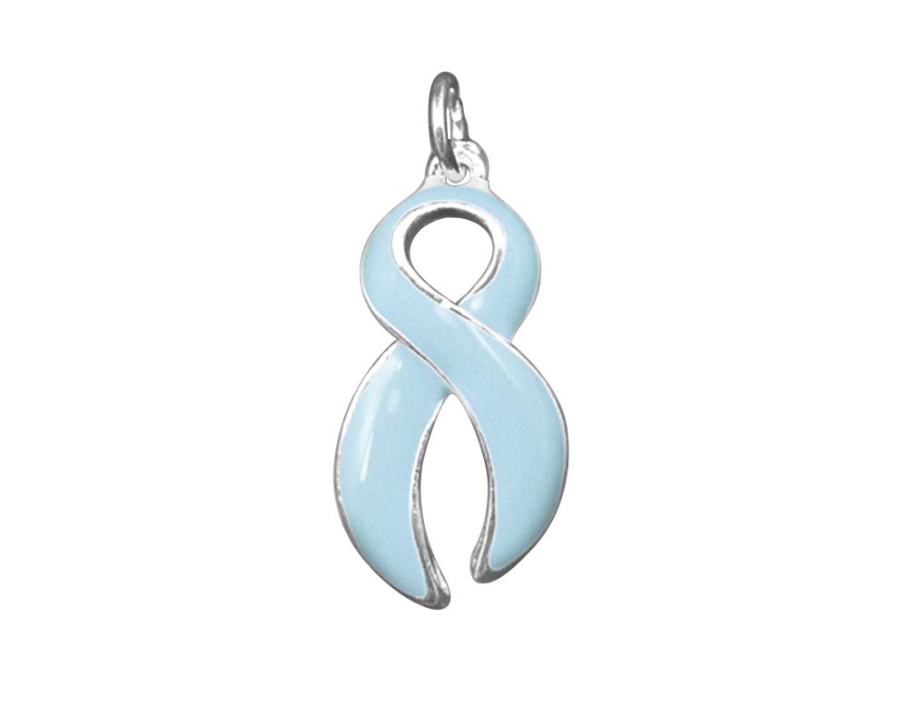 Fundraising For A Cause | Large Light Blue Ribbon Awareness Charms – Light Blue Ribbon Shaped Charms for Prostate Cancer, Trisomy 18, Cushing’s, Graves Disease & Jewelry Making, 1 Piece, Sterling Silver, sterling silver