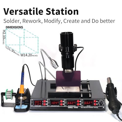 Image of YIHUA 1000B- 4 in 1 Station - IR Infrared BGA, Preheater, Soldering Station and Hot Air Rework Station, plus a Temp Sensor, ºC /F display, PCBs Holder, LED Lamp and more.
